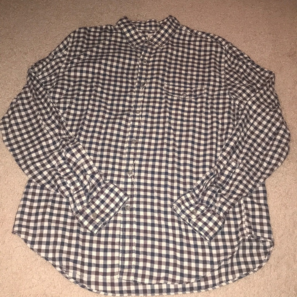 J.Crew Men’s plaid button down navy maroon ivory